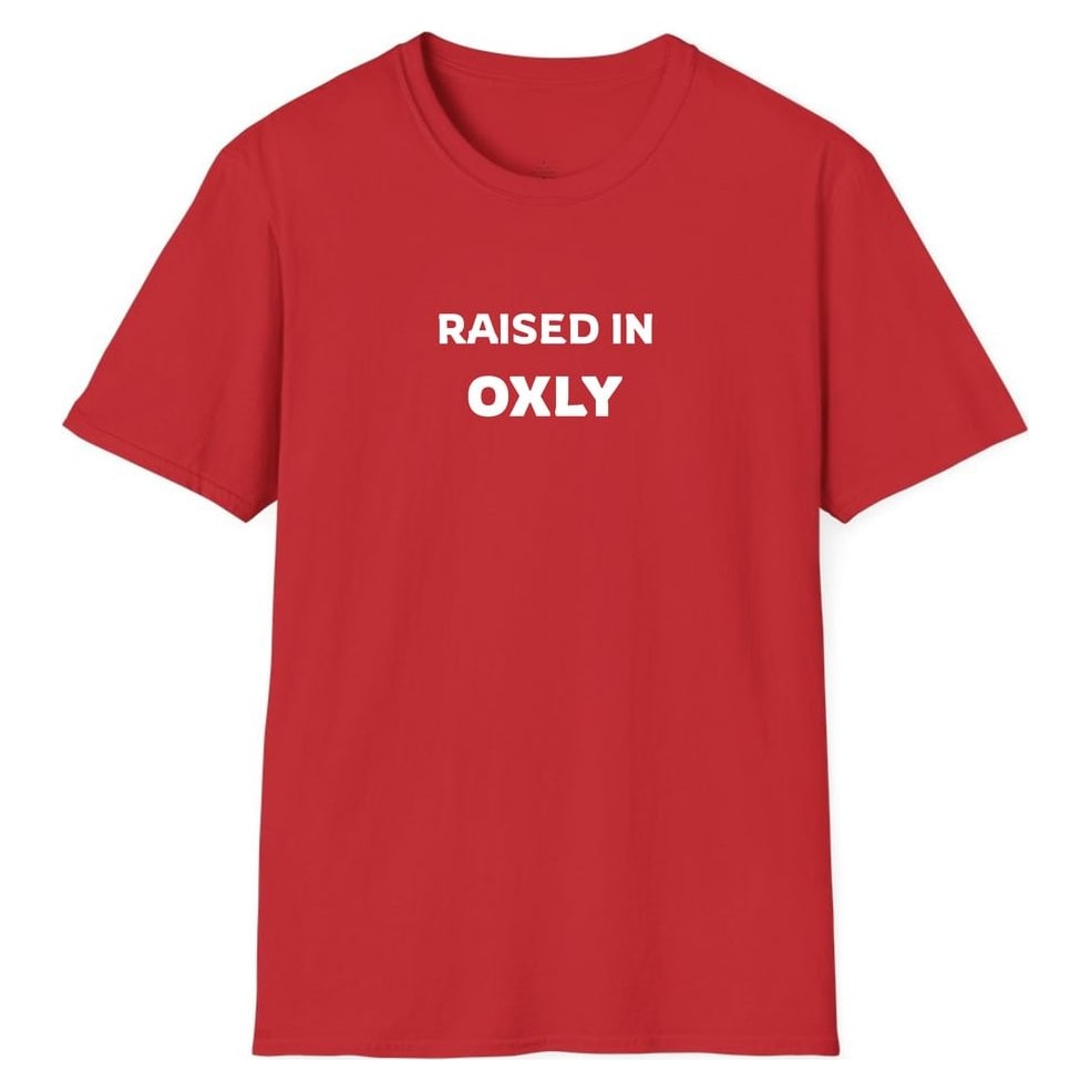 RAISED IN OXLY — Red
