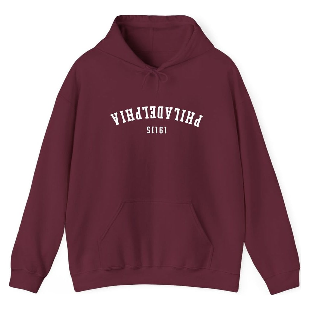 Philadelphia 19115 Arched - Upside Down — Maroon