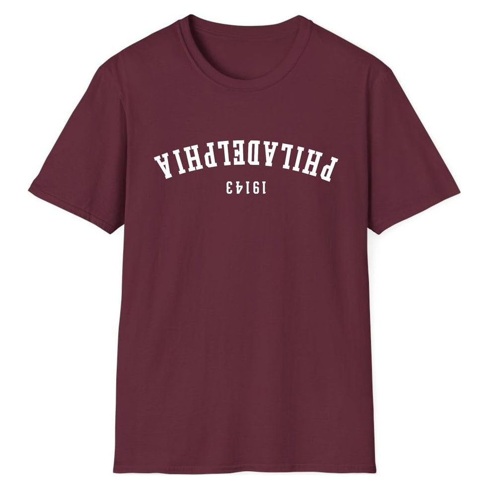 Philadelphia 19143 Arched - Upside Down — Maroon