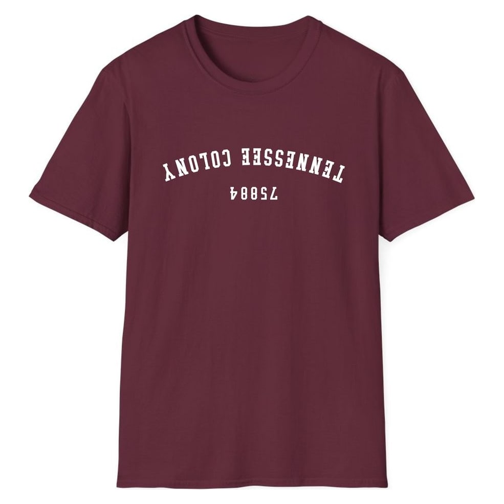 TENNESSEE COLONY 75884 ARCHED - UPSIDE DOWN — Maroon